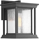 Progress Lighting Endicott Collection 1-Light Clear Seeded Glass Craftsman Outdoor Small Wall Lantern Light Textured Black