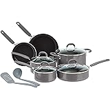 Amazon Basics Ceramic Non-Stick 12-Piece Cookware Set, Gray - Pots, Pans and Utensils