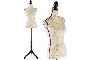 HAORUI Mannequin Torso Dress Form Height Adjustable Pinnable Female Mannequin Body with Sturdy Tripod Stand for Home Decor, Jewelry & Clothing Display, Beige Printing