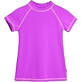 Made in USA Short Sleeve Big Girls' Rashguard Swimming Suit Swim Tshirt Tee UPF50+ Sun Protection for Beach Pool Summer Fun, Deep Purple, 7