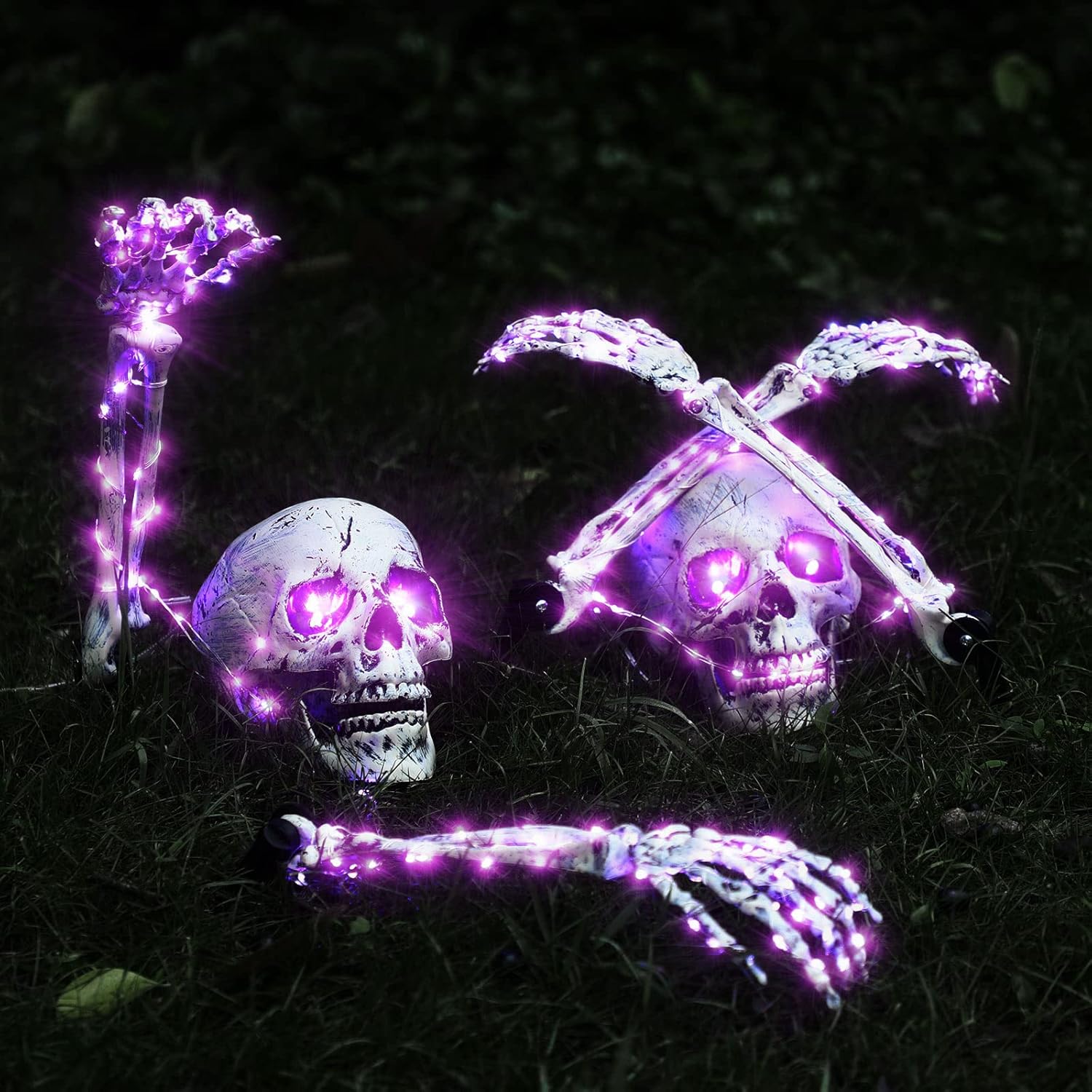 Decorative Garden Stakes - 6 Pcs Halloween LED Skeleton Skull Hands Halloween Skeleton Decoration Stakes Glowing Skeleton Arm Stakes with Lights LED Halloween Skull and Arms for Halloween Indoor Outdoor Graveyard Decor (Purple)