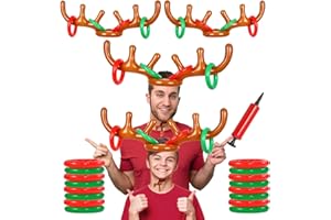 SUNDEER Christmas Inflatable Reindeer Antler Ring Toss Game - Christmas Party Games,Inflatable Reindeer Antler Hat with Rings