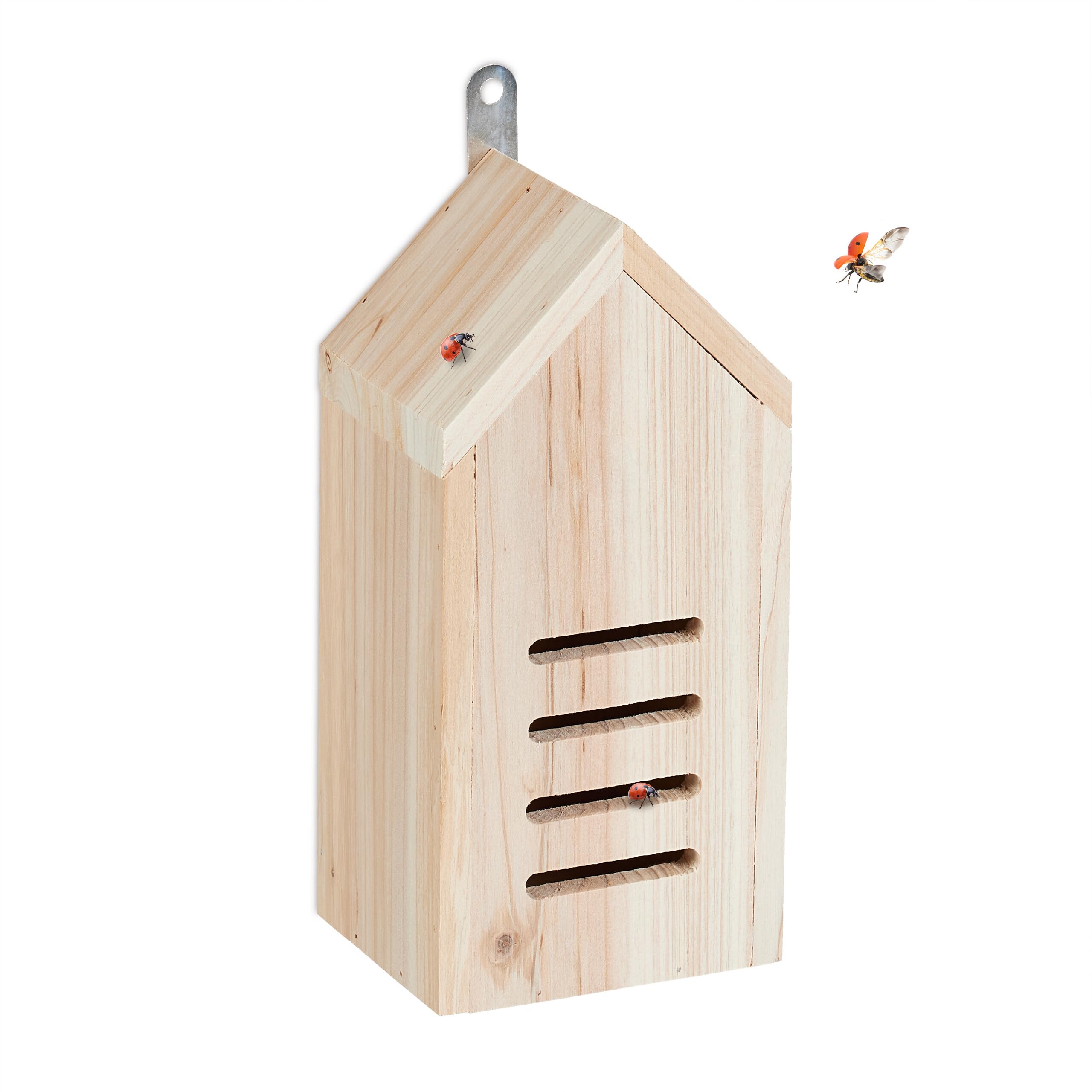 Relaxdays House, Untreated Fir Wood, HxWxD: 25 x 12 x 10 cm, for Hanging, Insect Hotel for Ladybirds, Natural