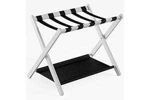 Semiocthome White Bamboo Luggage Rack, Folding Suitcase Stand with Shelf, Wooden Luggage Stand Ideal for Guest Room, Bedroom, Hotel, Travel