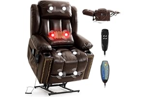 PARKOL Large Dual Motor Power Lift Recliner Chair for Elderly, Infinite Position Lay Flat Lift Chair Leather Recliner with Ex