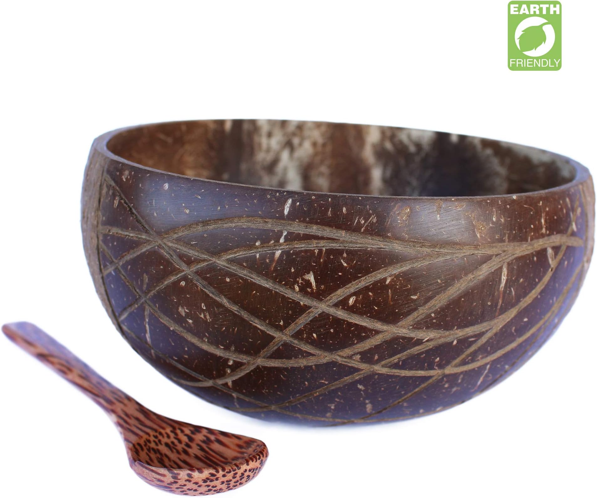 VYNEC Coconut Bowl, EKO-Organic, All-Time Use Large Coconut Bowl Set With Wooden Spoon Supporting Charity 1$Per Purchase HANDMADE Unique Quality - Traditional Vietnamese Art by Local Artisans