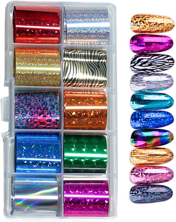 SENDILI Nail Art Foil Transfer Sticker - Nail Stickers Tips Wraps Nail Decals DIY Transfer Adhesive Glitters Decoration, B-star, B-1 box of 10 rolls