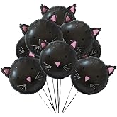 Cheerland Black Cat Balloons Halloween Decorations Foil Balloon Cute Mylar Balloon for Gothic Birthday Haunted House Baby Shower Spooky Horror Classroom Halloween Trick or Treat Party Supplies 8pcs