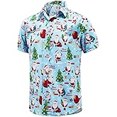 ENVMENST Christmas Button Up Shirt for Men Fun Printed Casual Short Sleeve Hawaiian Santa Shirt