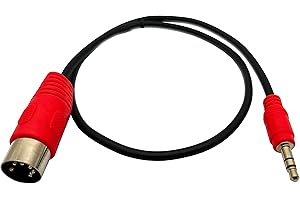MTUERANC 5Pin DIN Cable, DIN 5Pin MIDI Male to 3.5mm TRS Male Stereo Plug Audio Connection Cable for Sound Card Keyboard Piano Drum Recording, Red (50cm/1.5Feet)