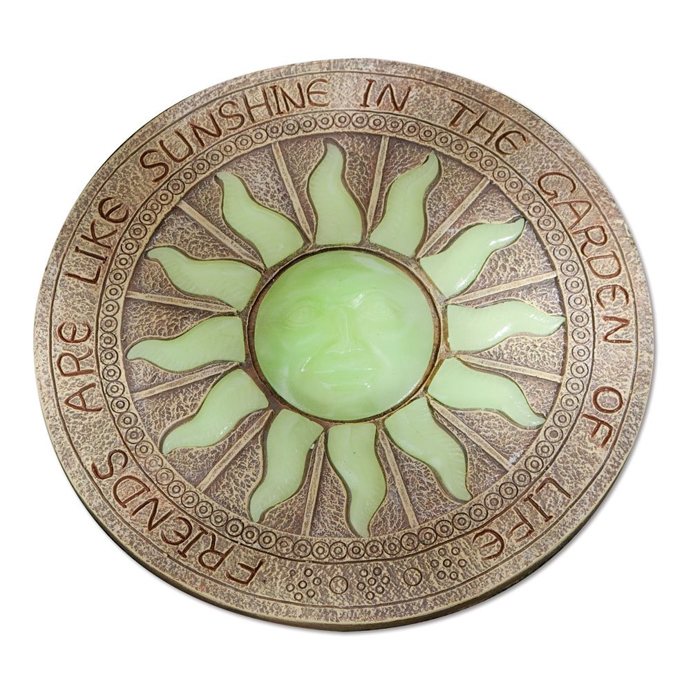 Bits and Pieces - Sun Garden Stone - Glowing Sun in the Dark; Garden Décor - 25cm Diameter, Polyresin, Yellow