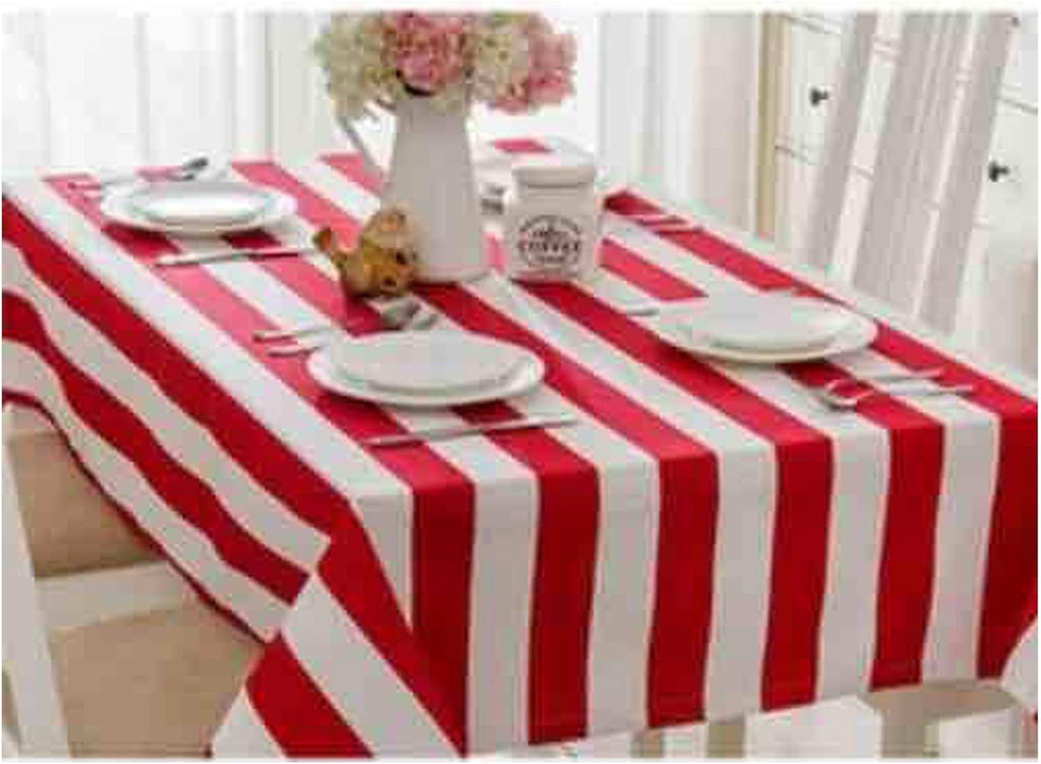 MUSTY Y Black and White Striped Canvas Tablecloth,Red and