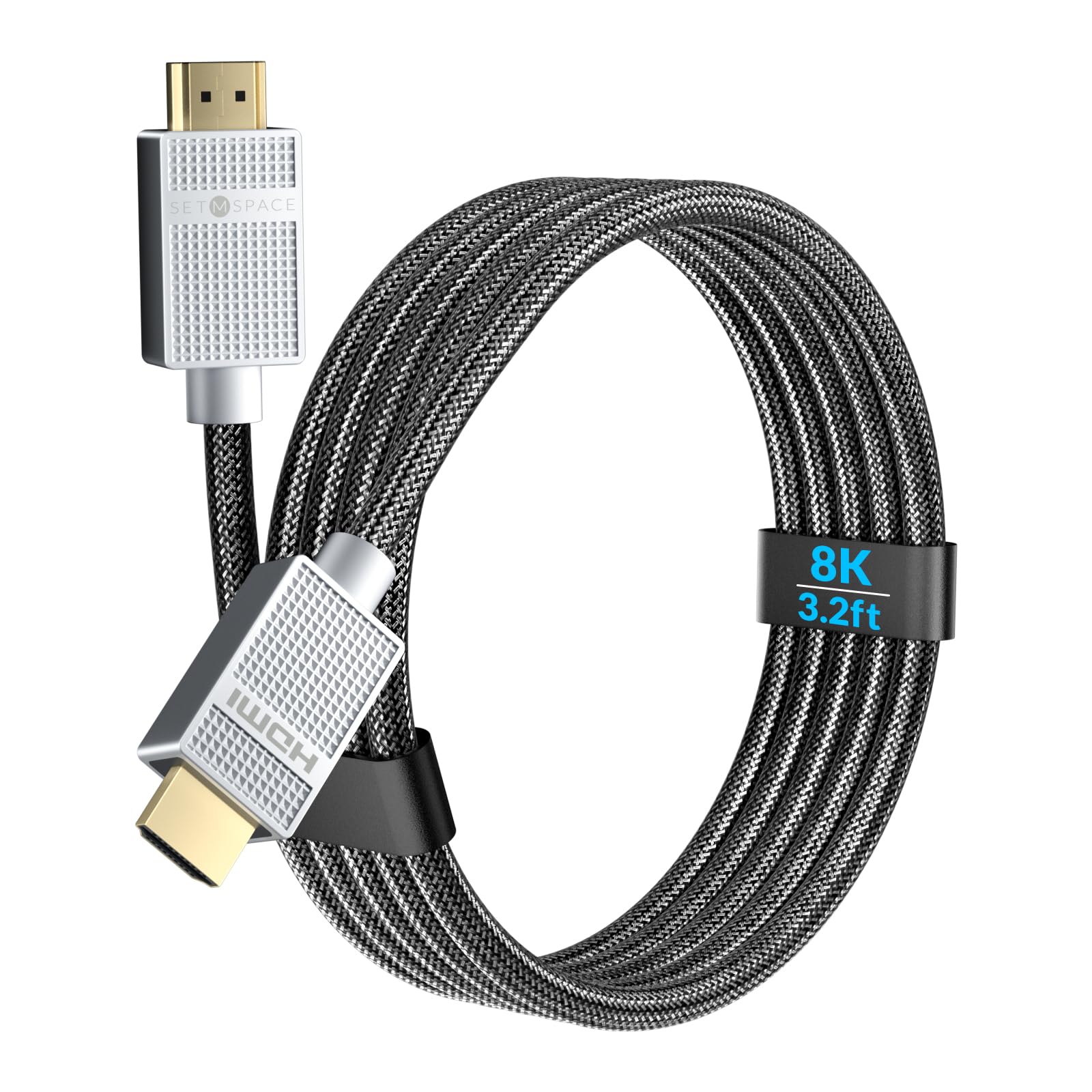 SETMSPACE HDMI Cable [Ultra High Speed HDMI HDMI 2.1 Cable 8K@60Hz | 4K@120Hz, 3.2ft Durable Braided Short HDMI Cord for Gaming Monitor -Bandwidth Capability 48Gbps