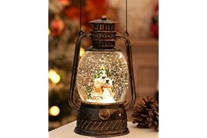 PEATOP Christmas Decorations Snowman Snow Globes Musical Light Up 6H Time Glitter Globe Village Christmas Snow Globes Snowman Decor Gifts