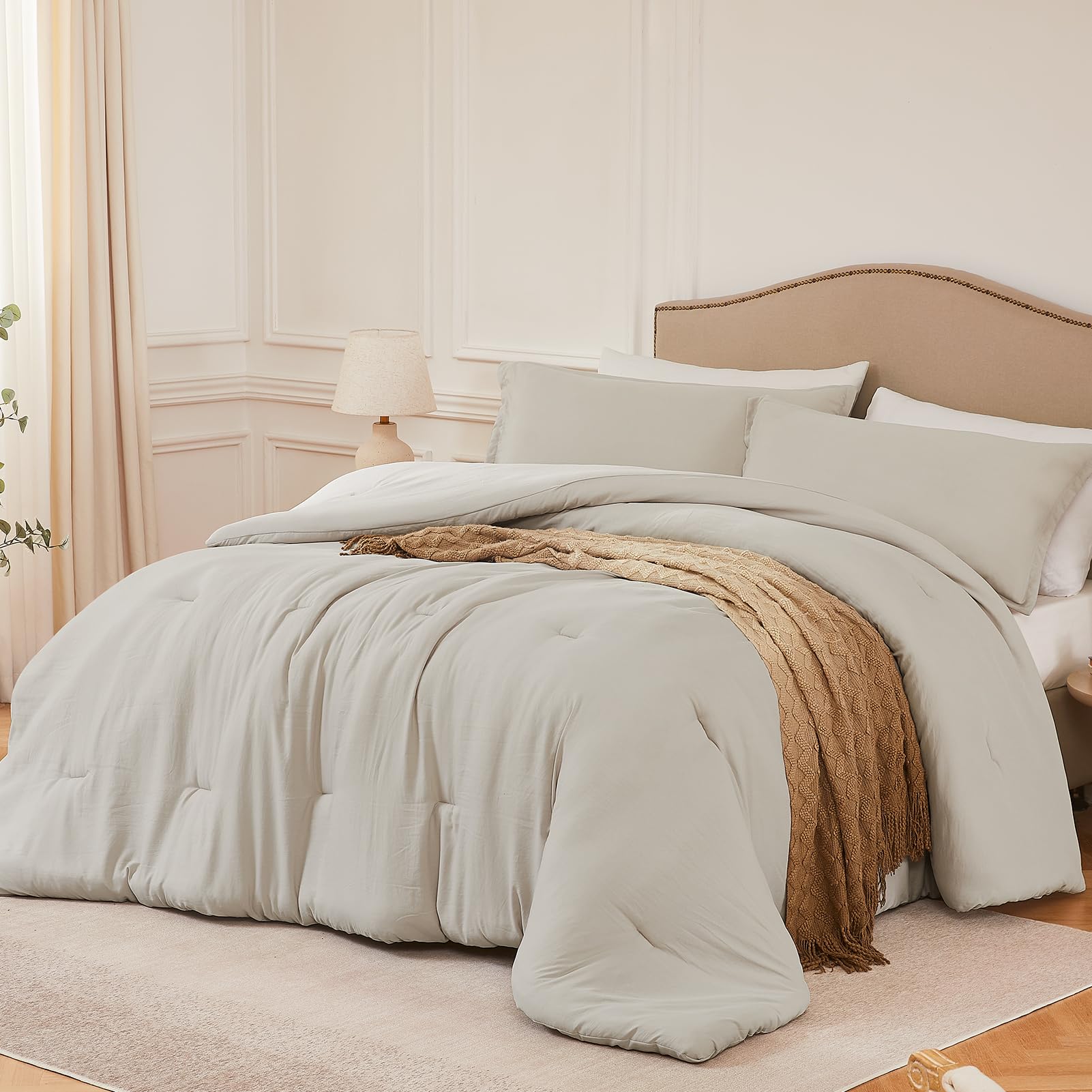 Photo 1 of Quataly King Comforter Set Oatmeal,3PCS Soft Lightweight Breathable Bedding Comforter Sets for All Season, King Size(104''×90'' Comforter & 2 Pillowcases)