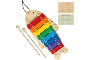 MUSICUBE Xylophone for Baby Toddler Fish Shape Wooden Xylophone with 2 Mallets Educational & Preschool Learning Percussion Instrument Professional Tuning Musical Toys for Kids Aged 3+