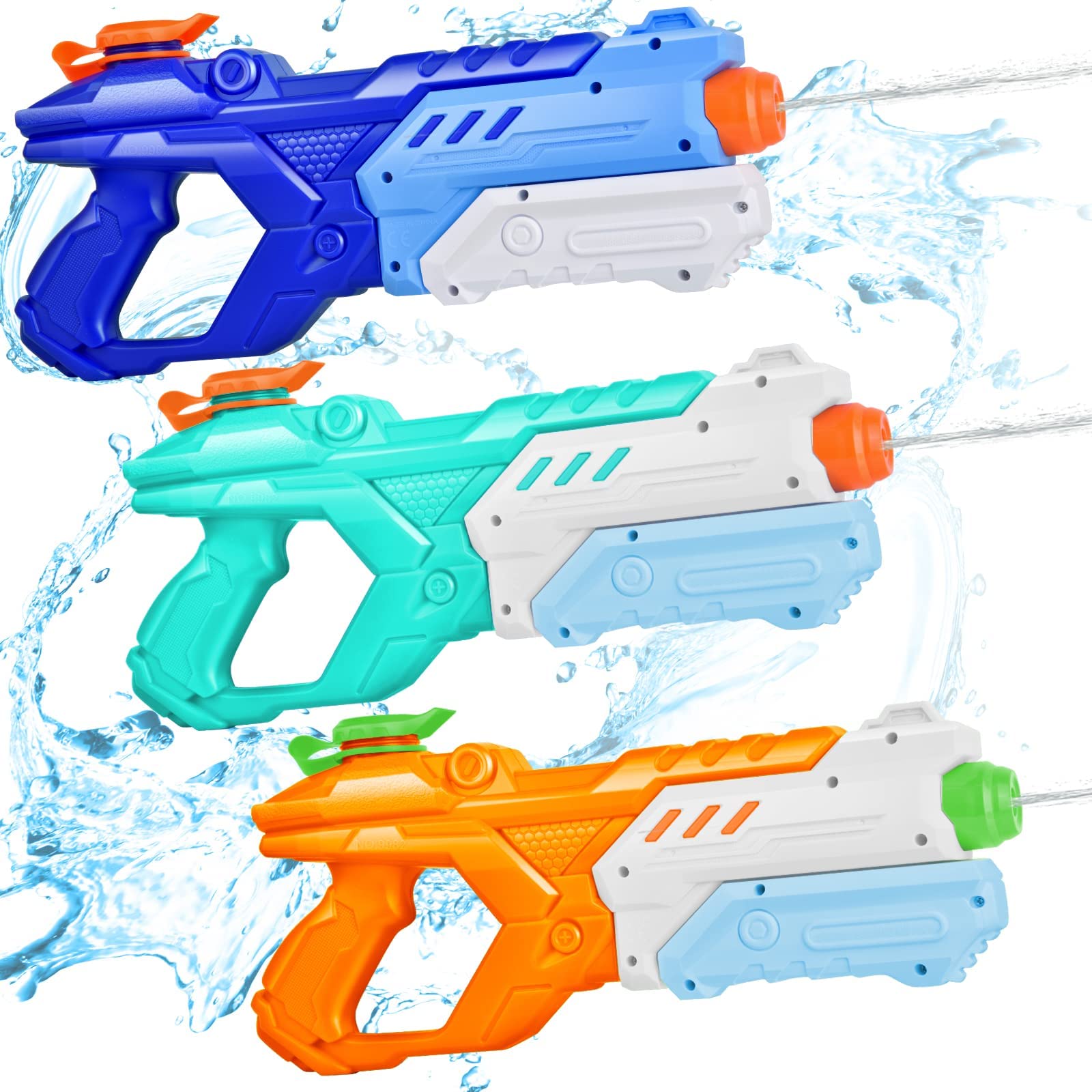 Quanquer Water Pistol - 3 Pack Powerful Water Gun 600ML 32ft Long Range Super Water Blaster Soaker Squirt Gun Summer Swimming Pool Beach Water Fighting Toy Adults Boy Girl, Blue Cyan Orange