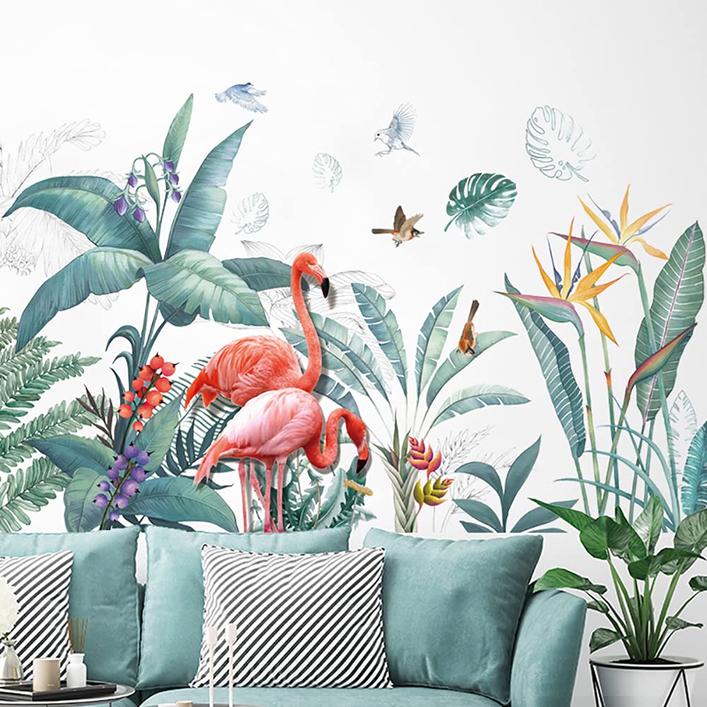 Runtoo Flamingo Wall Art Decals Tropical Leaves Plant Wall Stickers for Girls Bedroom Living Room Kids Wall Decor — image 1