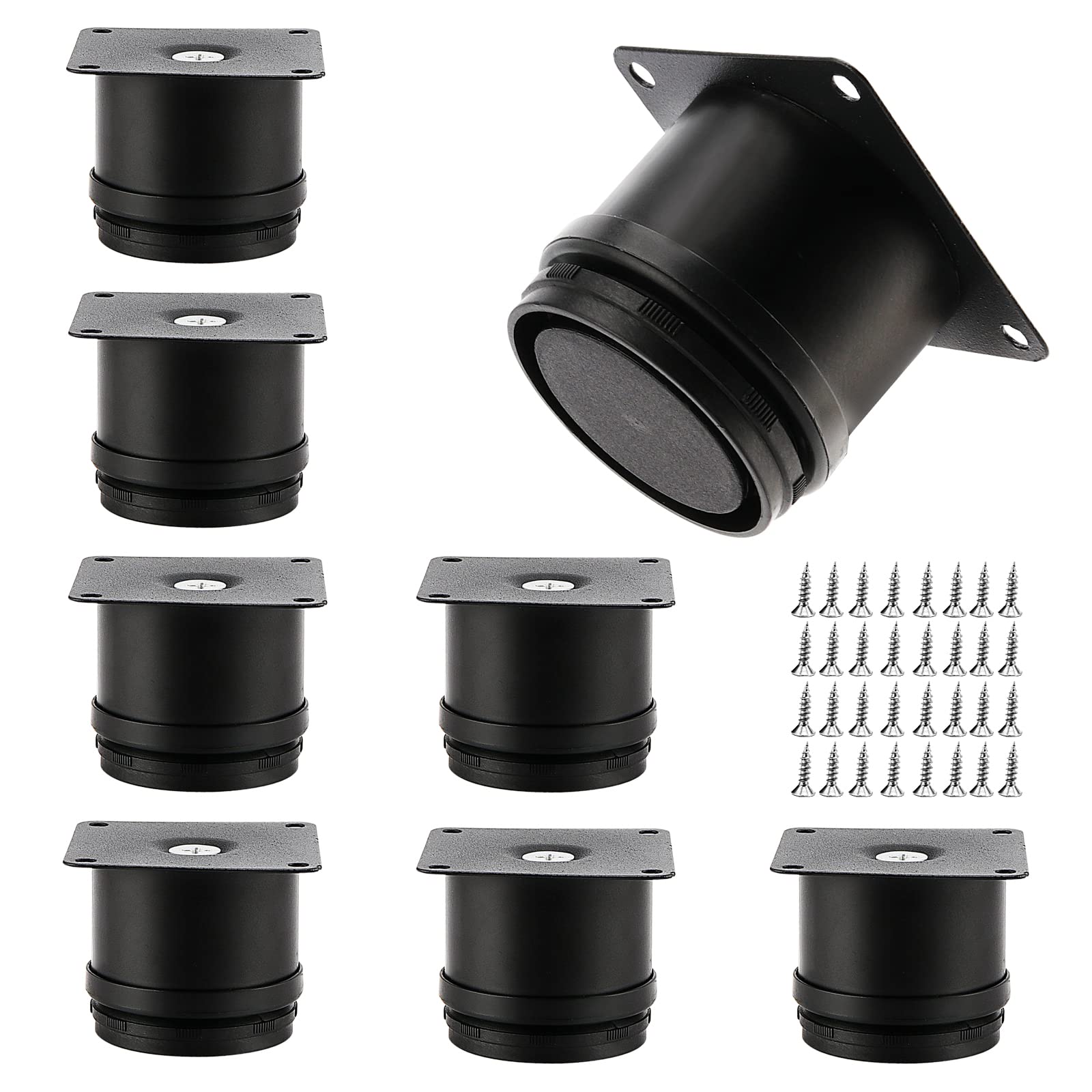 MUKCHAP 8 PCS 50mm Black Adjustable Furniture Legs, 2 Inch Adjustable Metal Cabinet Feet with Screws for Nightstand