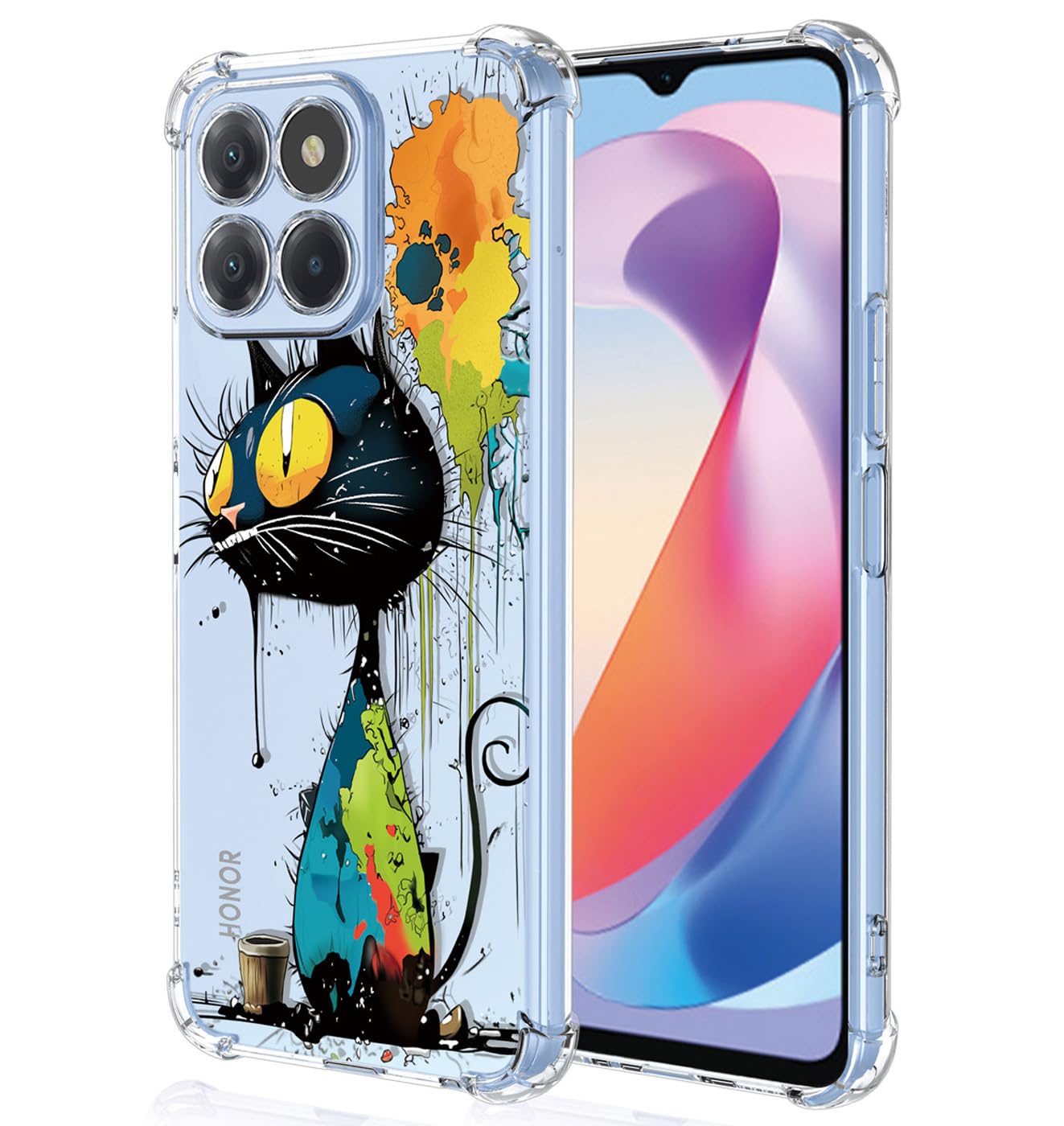 YUXING Clear Case for Honor X6a - Cute Cool Pattern Design Slim Transparent Protective Case Soft TPU Shockproof Bumper Cover (Black Cat) — image 1
