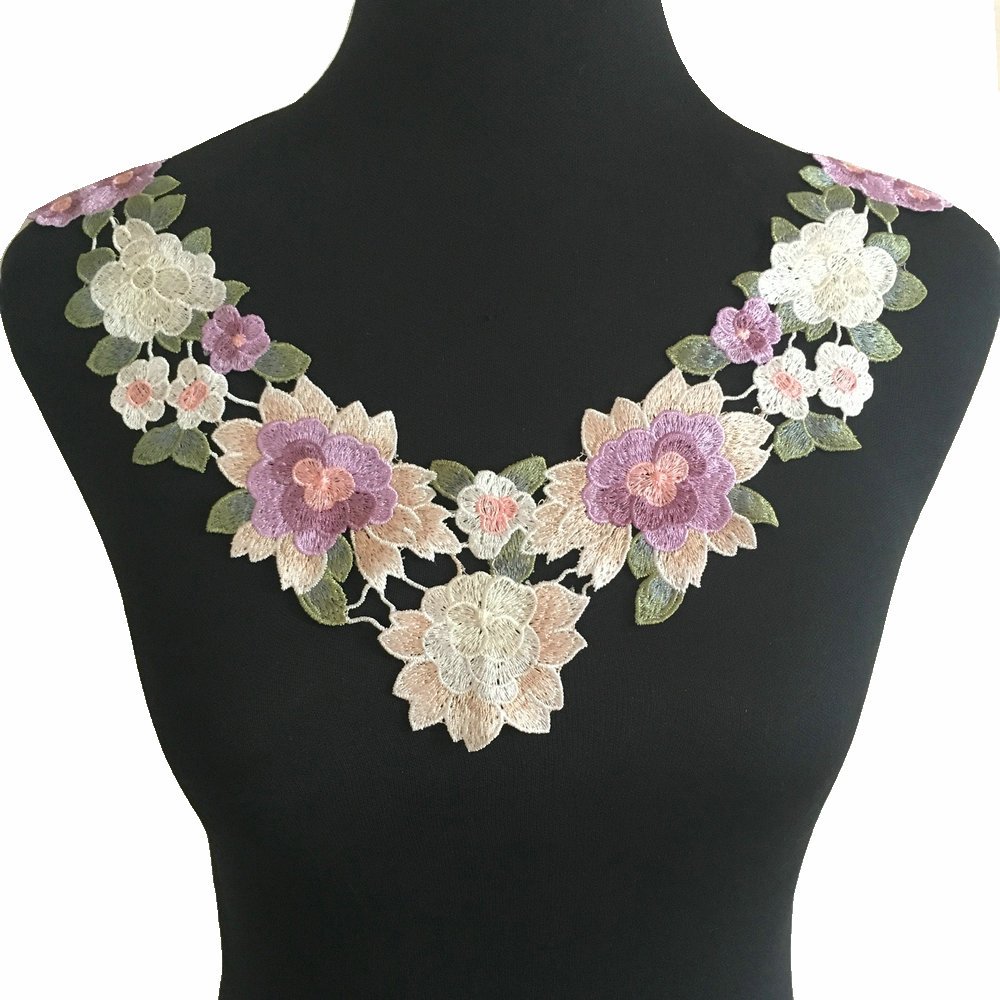 Embroidered Floral Lace Neckline Neck Collar Trim Clothes Sewing Applique Edge (Style A)