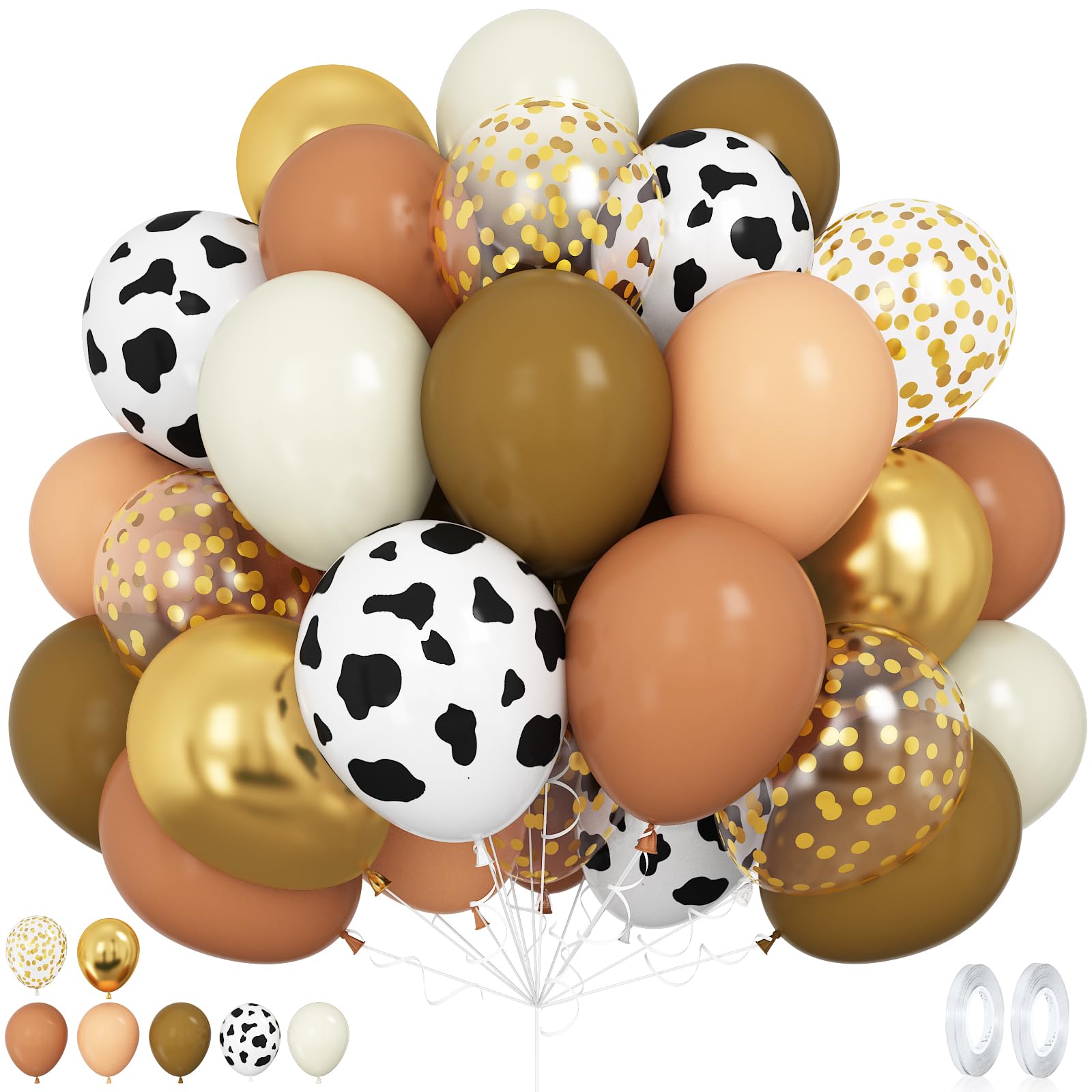 Cow Balloons, Cow Print Balloons, 12 Inch Brown Nude Neutral Gold Confetti Party Balloon for Cowboy Cowgirl Party Baby Shower Farm Theme Birthday Party Decor