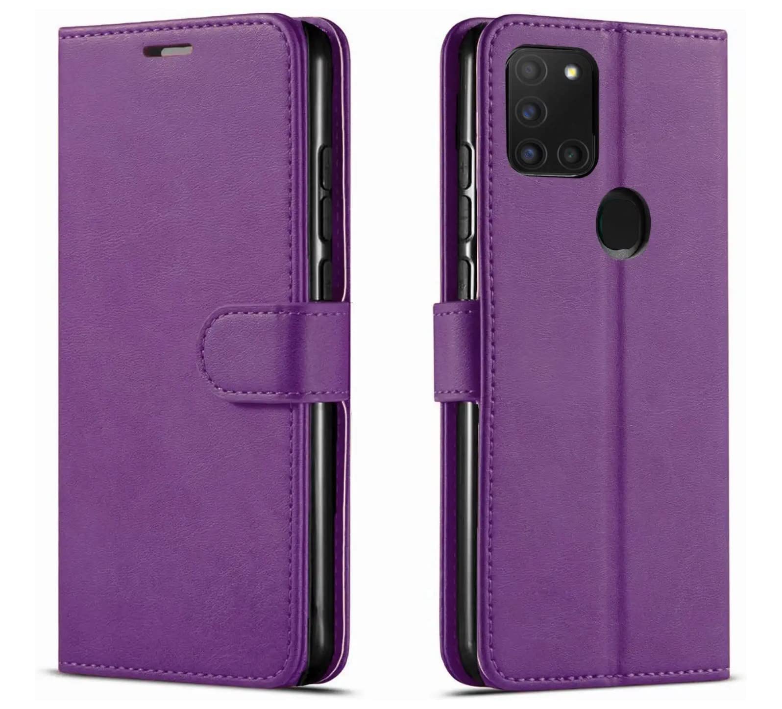 NWNK13 For Samsung A21S Phone Case Premium Leather Flip Case Book Wallet Case Card Holder Media Stand Shock Proof Protective Phone Cover Compatible for Samsung Galaxy A21s (Purple)