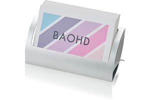 Desk Business Card Holder, Modern Metal Aluminum Business Card Display Holder Stand, Desktop Name Card Organizer (Silver)
