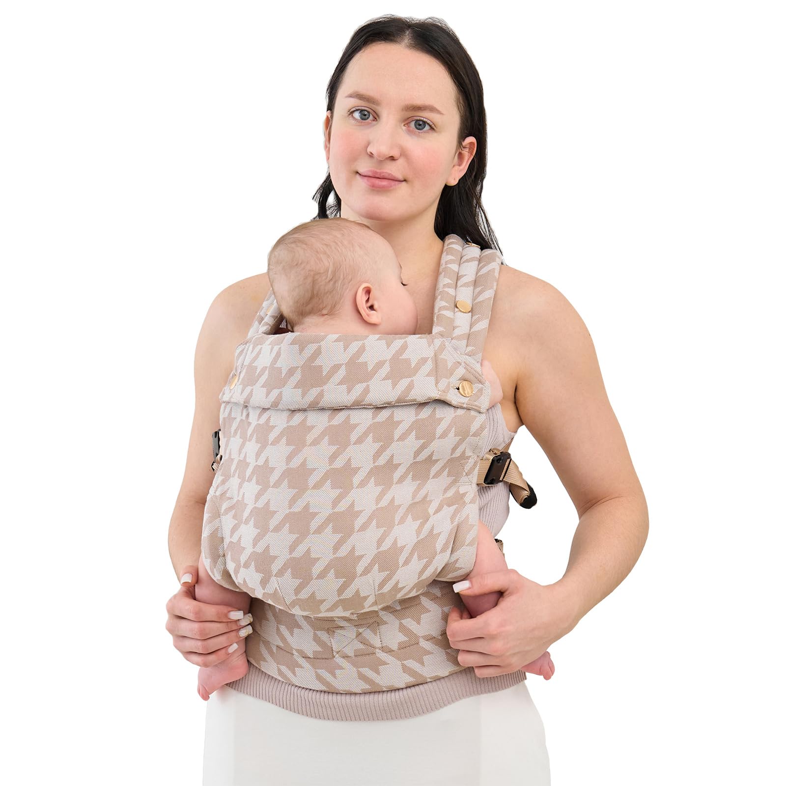 Photo 1 of AUYEAZGO Baby Carrier for Newborn to Toddler, Woven Fabric, Jacquard Weave 100% Cotton, Compact, Adjustable and Ergonomics Infant Carrier with Lumbar Support, 7-44 pounds, Houndstooth