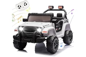 OKYBABY Ride on Truck Car, 12V Kids' Electric Vehicles W/Parents Control, Ride on Toys for Toddlers with Music, Bluetooth, Four-Wheels Suspension, USB, Headlights, White