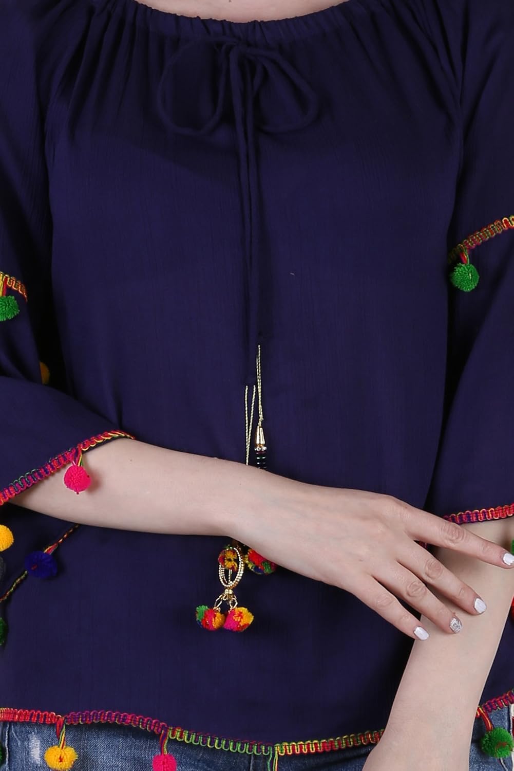 jollify women's blue rayon embroidered top