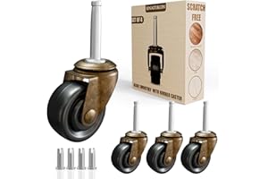 NATIKON Antique Brass Casters with Rubber Wheels 1-5/8" Stem Caster Replacement for Chairs, Sofa, Dresser | Vintage Furniture Rollers for Hardwood Floor Set of 4