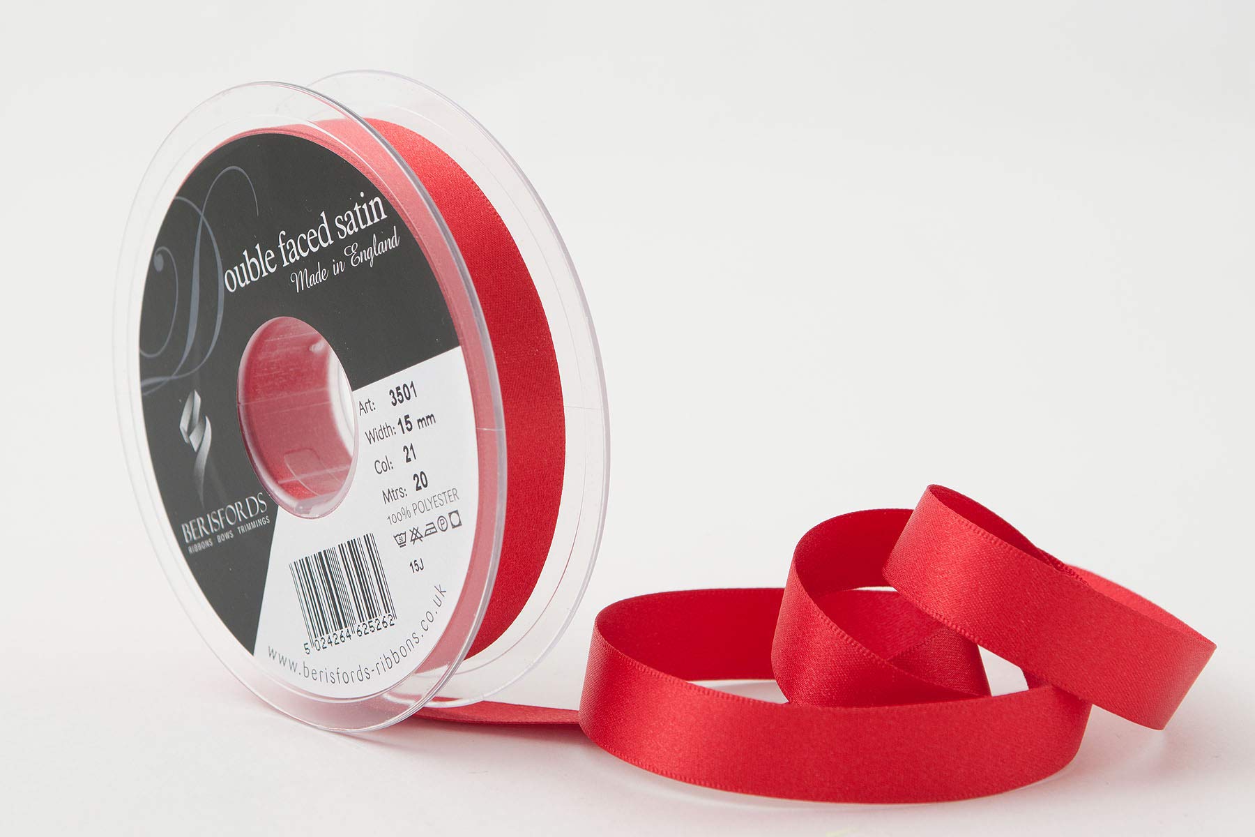 Berisfords Double FACE Poly Satin Ribbon, Poppy Red, 15 mm