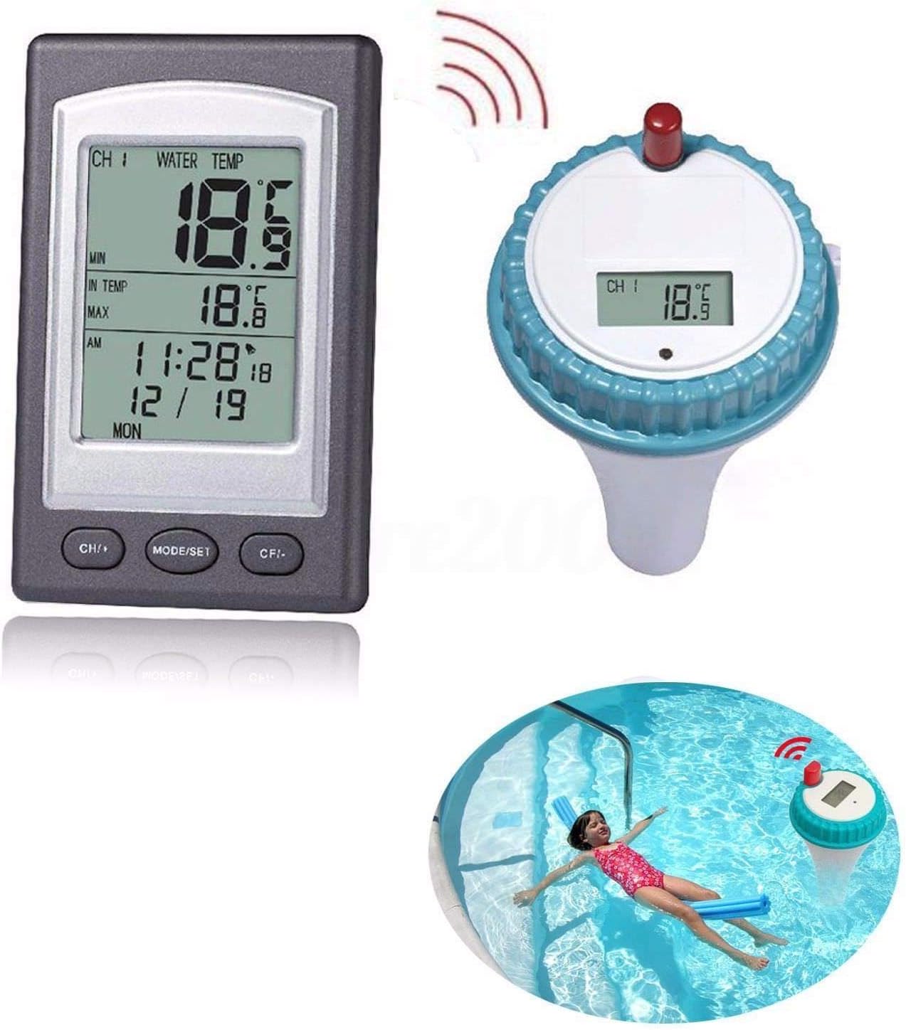 Pool Thermometer, Wireless Floating Water Thermometers and Spa Thermometer with Digital LCD Display for Outfoor Indoor Swimming Pools, Spas