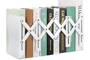 SONNLYH Adjustable Bookends, Book Holders for Shelves, Metal Book Ends for Heavy Books, Extends Up to 17 Inches Used in Office, Desk and School (White)