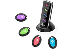 Esky Key Finder Locator with Sound, 80dB Item Trackers with 131ft Range Beeper Tags, Wireless Key Finders for Finding Keys Wallet Remote Control Pet Phone, 4 Receivers & Flashlight