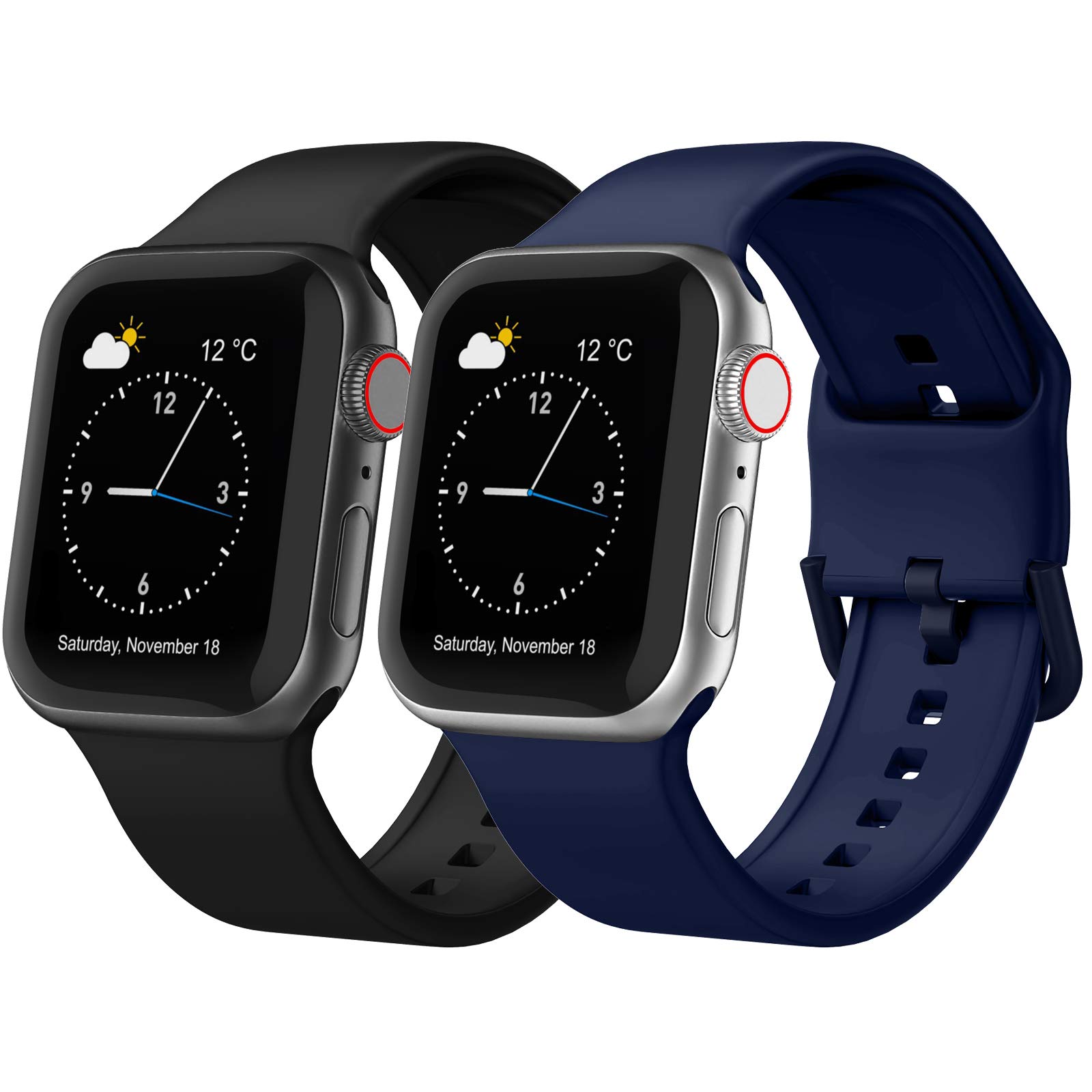 Adepoy 2Pack Compatible for Apple Watch Straps 46mm 49mm 45mm 44mm 42mm 41mm 40mm 38mm, Soft Silicone Sport Band with Classic Clasp for iWatch Series 11 10 9 8 7 SE 6 5 4 3 2 1 Ultra 3 for Women Men