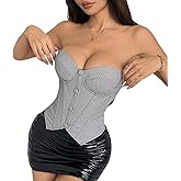 GIYKBX Women's Strapless Corset Tops Houndstooth Print Sleeveless Button Front Going Out Bustier Sexy Elegant Crop Tube Tops