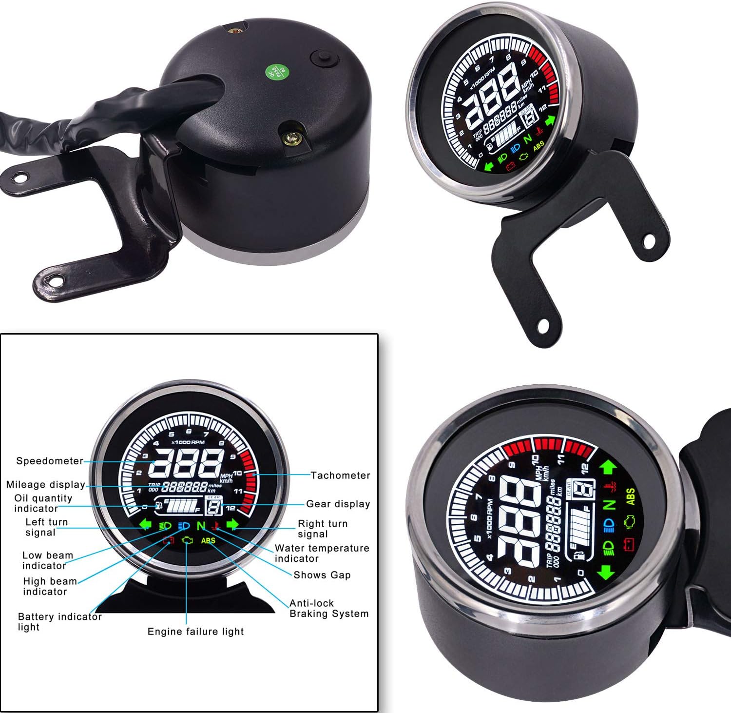 Speedometers Universal Motorcycle Speedometer Digital LED LCD