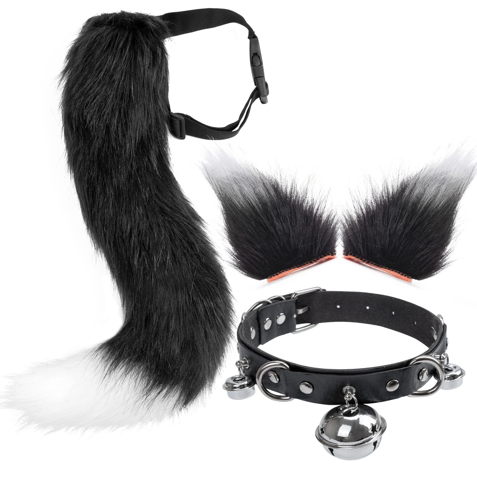 DRESHOW Fox Faux Fur Tail Cat Ears Hair Clip Halloween Party Costume Neck Choker Cosplay Set for Women