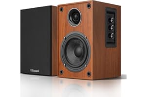 Elimavi Powered Bookshelf Speakers, 40W X 2 Record Player Speakers with 4 Inch Woofer and a 1" Silk Dome Tweeter, BT5.3/RCA/USB-C Audio Input for PC and TVs, Brown