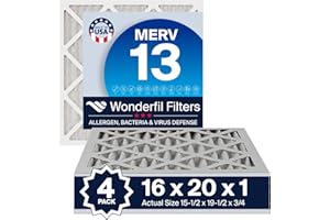 16x20x1 MERV 13 Air Filter (4-Pack) | Wonderfil Filters | Pleated HVAC Design | Perfect Fit for AC & Furnace Systems | Actual Size: 15.5" x 19.5" x 0.75"