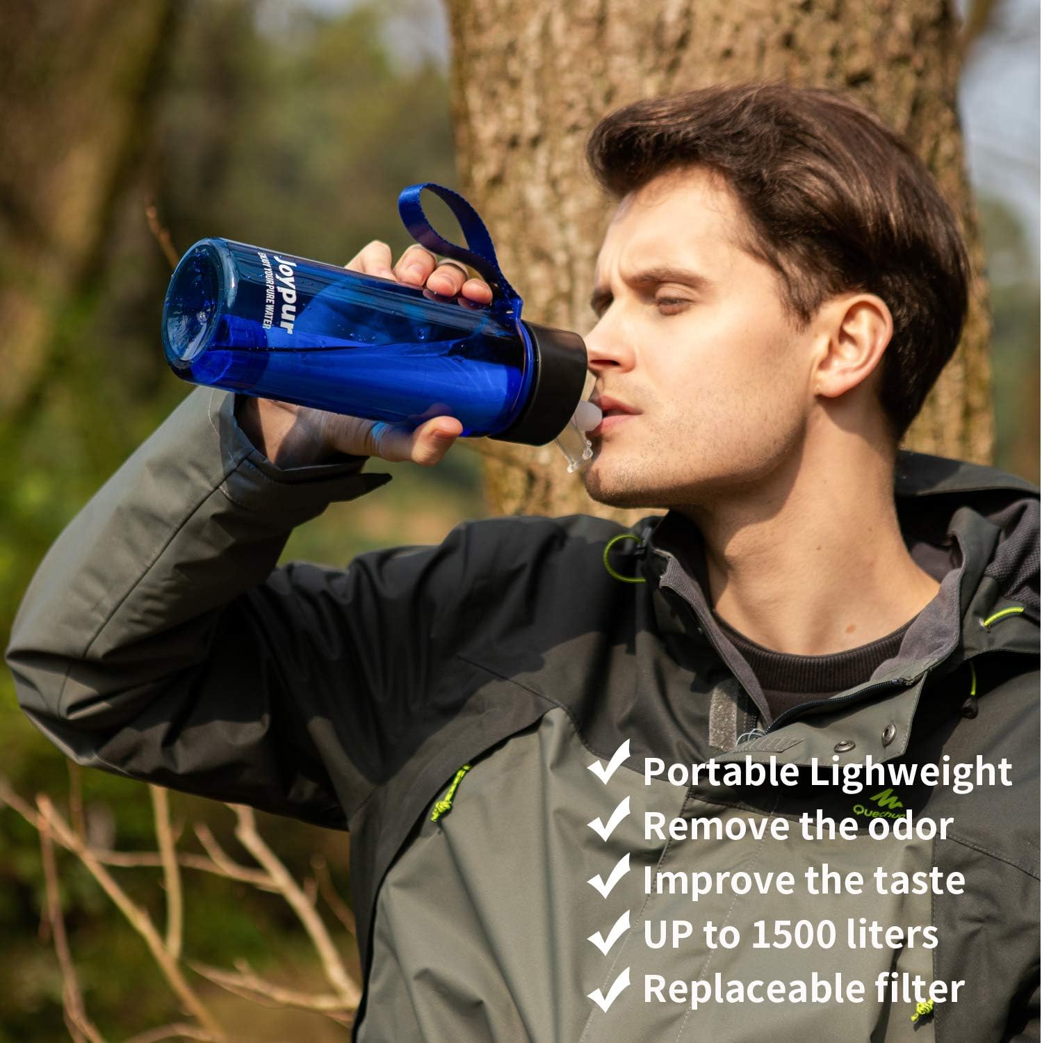 joypur Water Filter Bottle, BPA Free Water Purifier with 4-Stage Intergrated Filter Straw for Camping, Hiking, Travel Abroad, Emergency, Backpacking, Survival with Replaceable Filter, Blue (1pack) : Sports & Outdoors