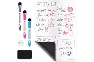 Magnetic Dry Erase Whiteboard Sheet for Fridge - 30x20 cm - Stain-Resistant with 3 Markers & Big Eraser with Magnets - Small 
