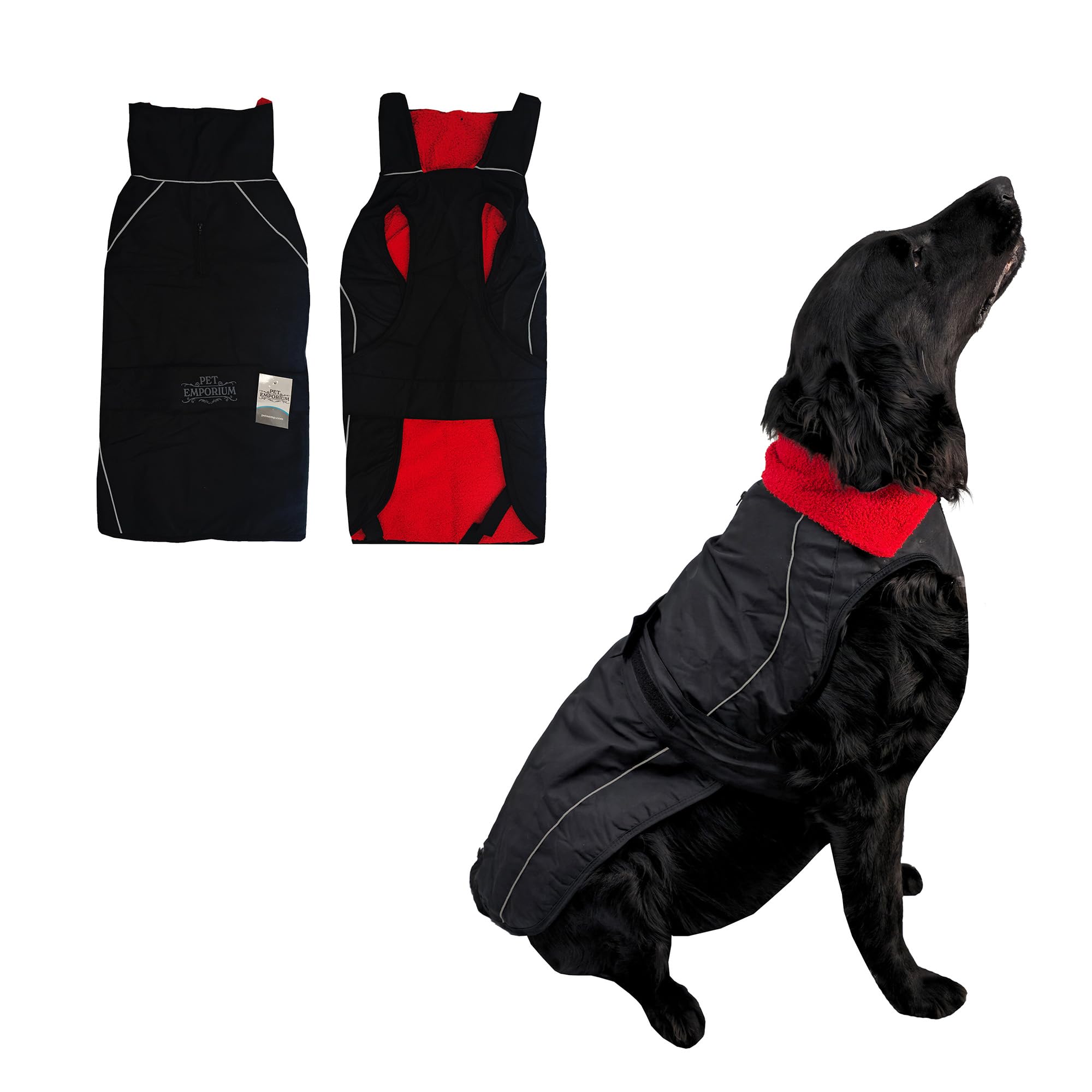 Pet Emporium Waterproof Dog Jacket/Coat with Fleece Lining, Reflective Strips, and Adjustable Fit - Perfect for Cold and Wet Weather - Large