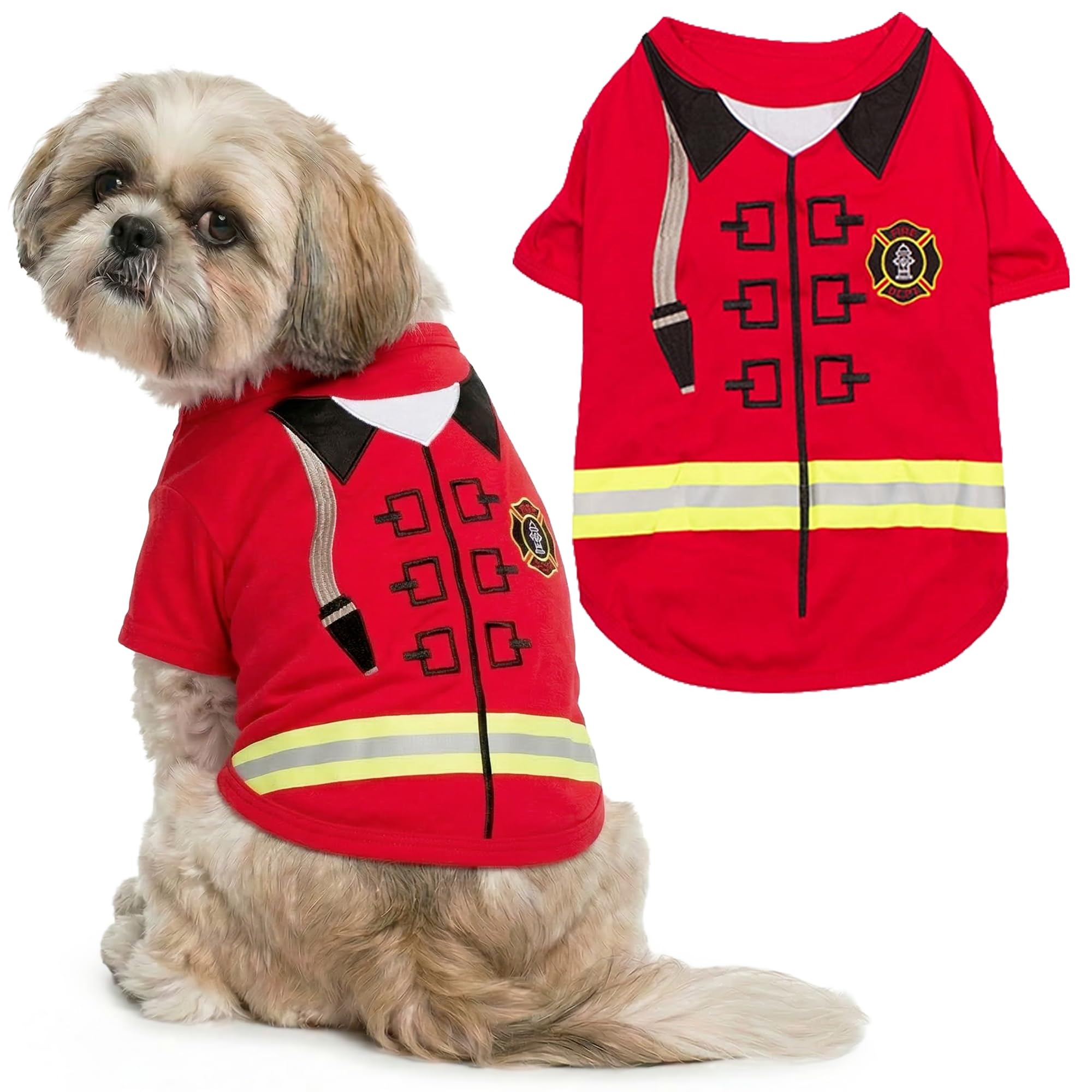 Parisian Pet - Funny Dog Cat Pet Costumes, Shirt Outfits for Halloween - Police, Prisoner, Ketchup, Mustard, Doctor, Firefighter, Sailor, Pirate (Firebarker - Firefighter, M)