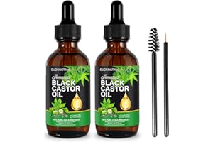 DuoXingTang Castor Oil Organic Cold Pressed Unrefined,100% Pure Natural Jamaican Black Castor Oil in Glass Bottle for Hair Growth, Eyelashes and Eyebrows and Body Oils (2 Pack)