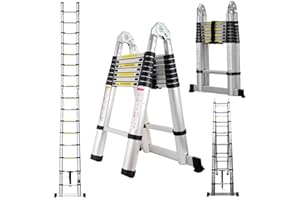 BOWOSHEN Heavy Duty Telescoping Ladder 16.5 Feet Aluminum A-Frame Folding Steps 330 Pound Load Capacity DIY Building Supplies for Home Outdoor Office