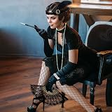 Okabay 1920s Flapper Gatsby Accessories Set Sequin Dress Headband Gloves view 7