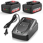 Labtec 2-Pack 6.0Ah 18V Lithium Battery BAT609 and Battery Charger Kit Compatible with Bosch